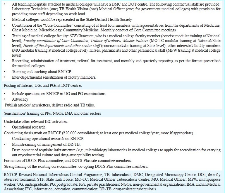 Framework for the involvement of medical colleges in RNTCP