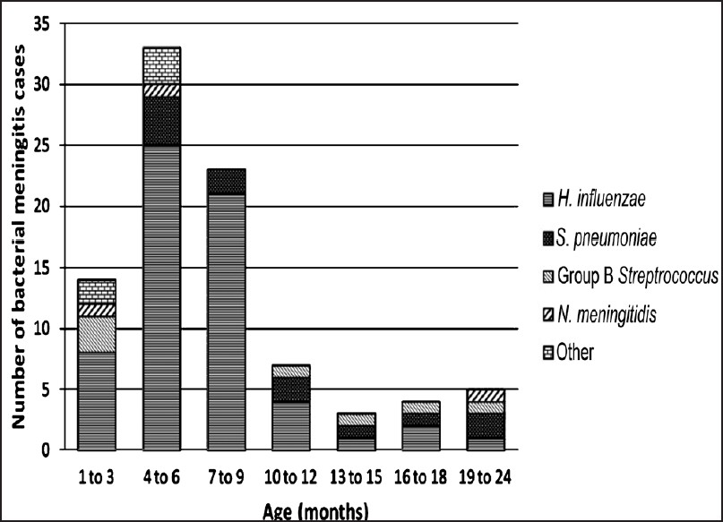Age distribution of confirmed bacterial meningitis cases.