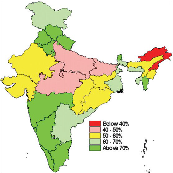 Evaluated State-wise proportion of fully immunized children in India. Source : Ref. 4.