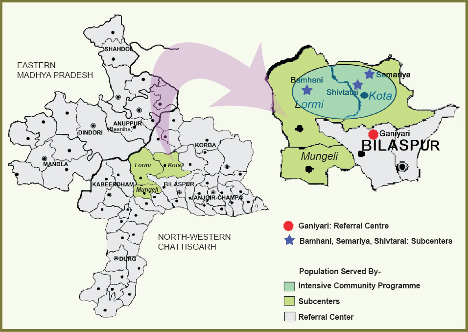 Regions of Chattisgarh and Madhya Pradesh States from where patients come to Jan Swasthya Sahyog (JSS) health centres.