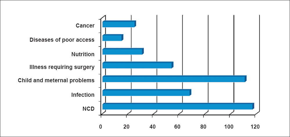 Spectrum of illnesses for new patients over one calendar month (November 2010) in the referral centre. NCD, non communicable diseases