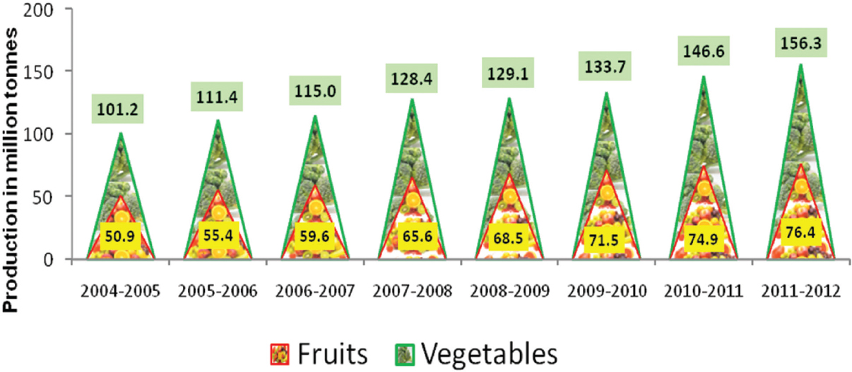 Production of fruits and vegetables during 2004-2012. Source: Ref. 11.