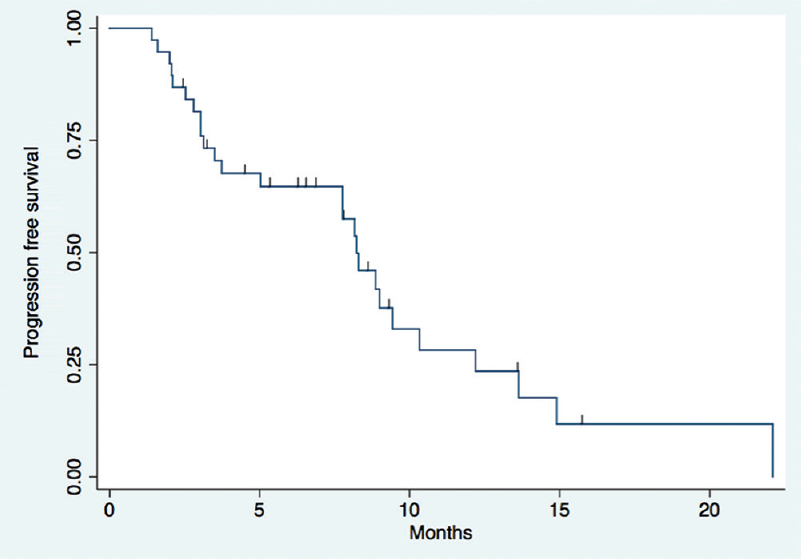 Progression-free survival of patients who received oral metronomic therapy.