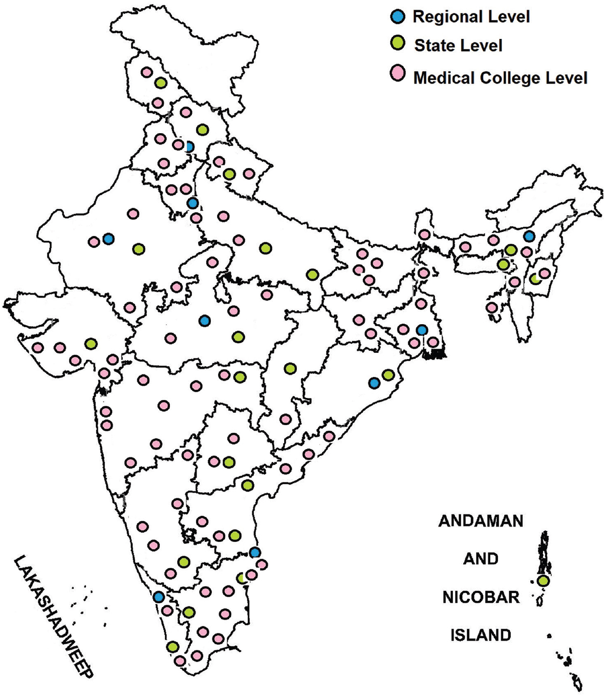 Virus Research and Diagnostic Laboratory Network of 106 laboratories in India. Source: Map outline reproduced with permission from Survey of India, Department of Science & Technology.