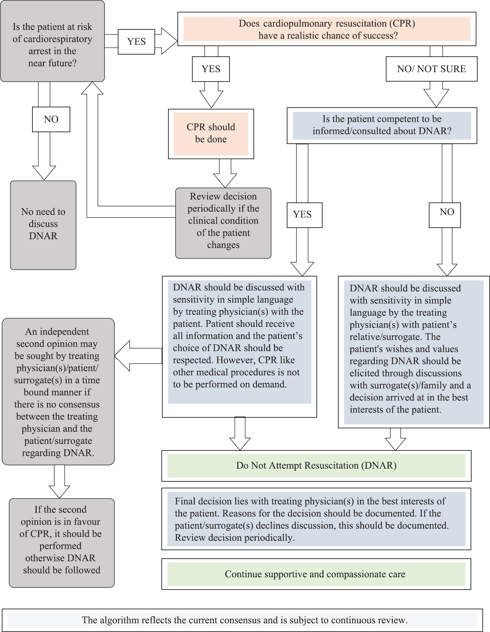 Algorithm for Do Not Attempt Resuscitation (DNAR) decision-making.