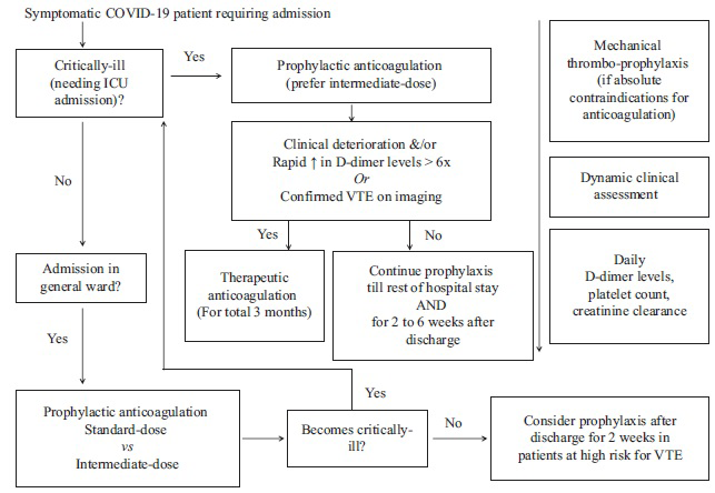 Proposed flow diagram for the management of symptomatic COVID-19 patients with anticoagulation on the basis of available evidence. VTE, venous thromboembolism.