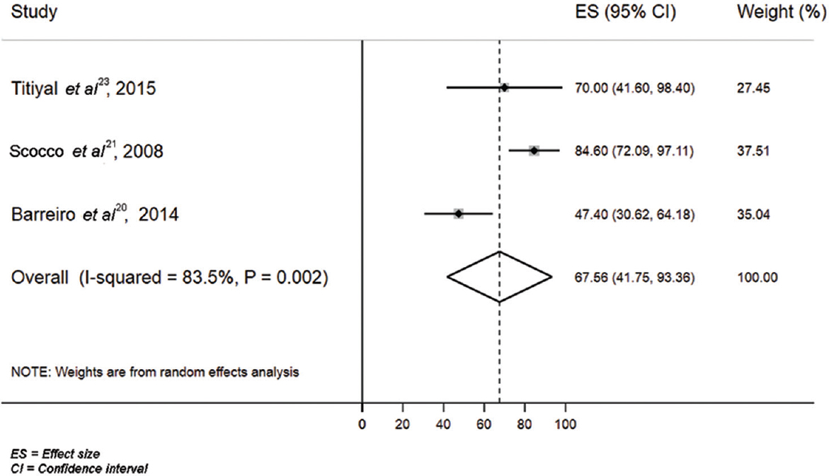 Clinical outcome pooled estimate for conjunctival limbal allograft surgery.