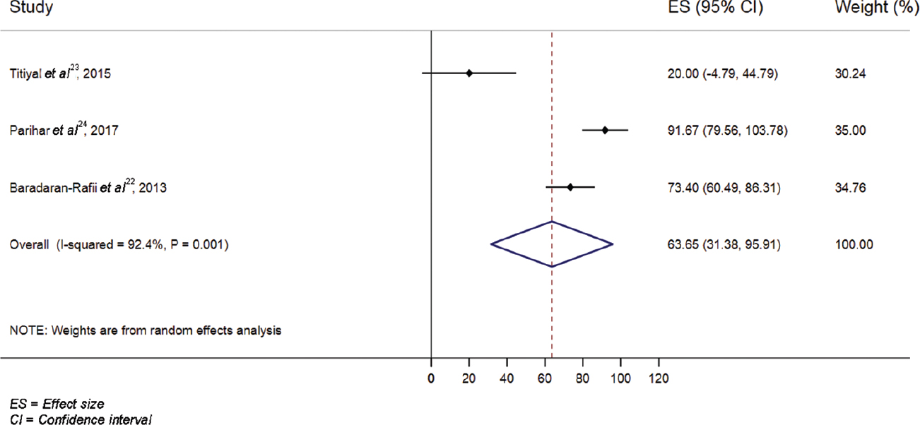 Clinical outcome pooled estimate for keratolimbal allograft surgery.
