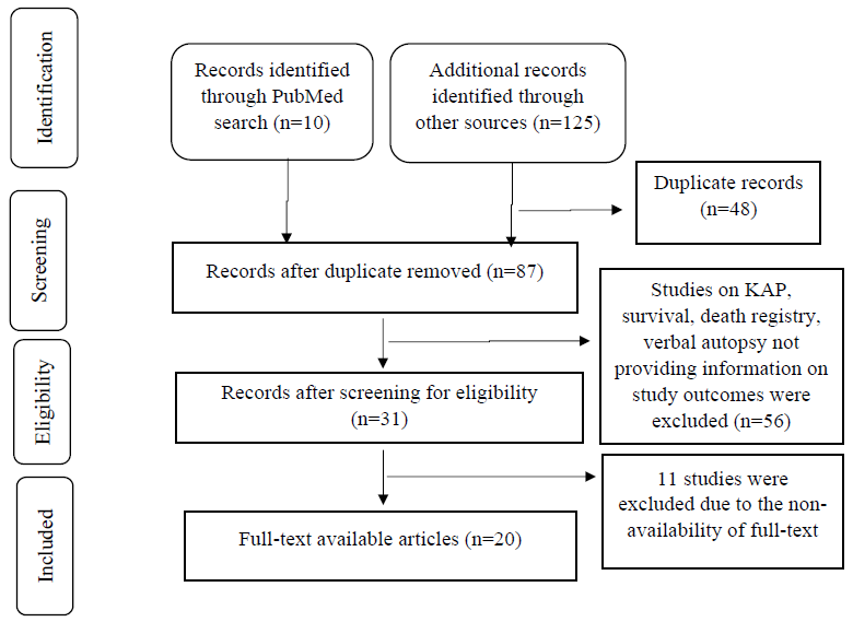 PRISMA flowchart showing the process of articles selected for the review.