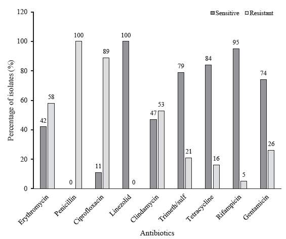 Antibiotic susceptibility pattern of MRSA isolates.